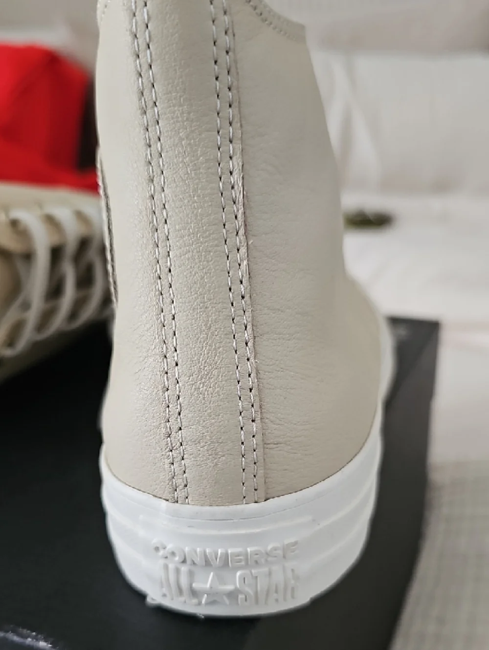 Converse Women's Leather High-Top Sneakers in Beige and White - Picture 2 of 5